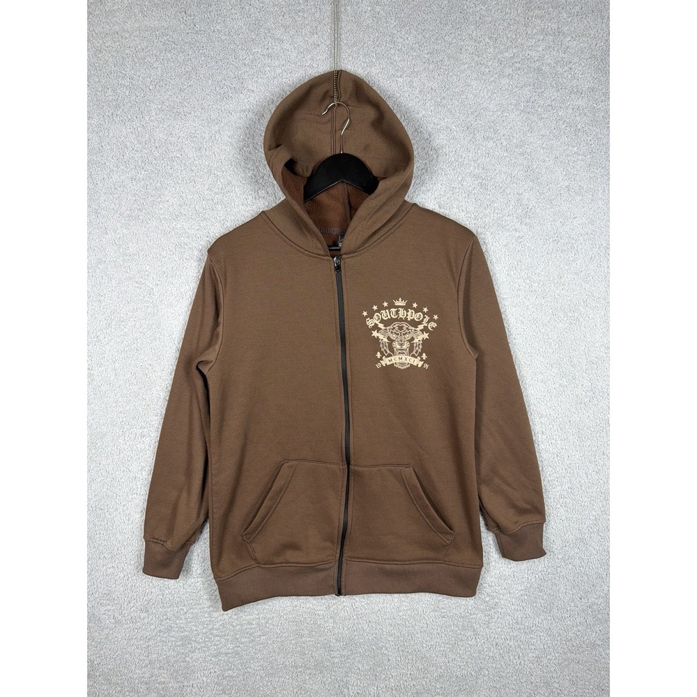 Southpole Full Zip Hoodie Brown Graphic Y2K Streetwear Youth‎ XL 18-20